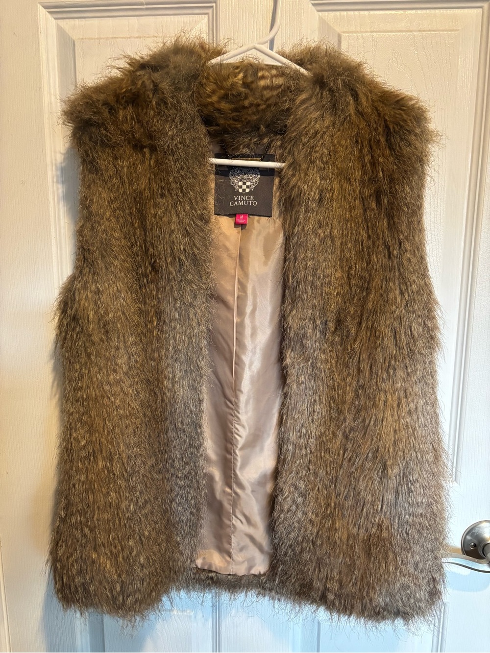 Vince Camuto Plush Faux Fur Vest in Brown Taupe